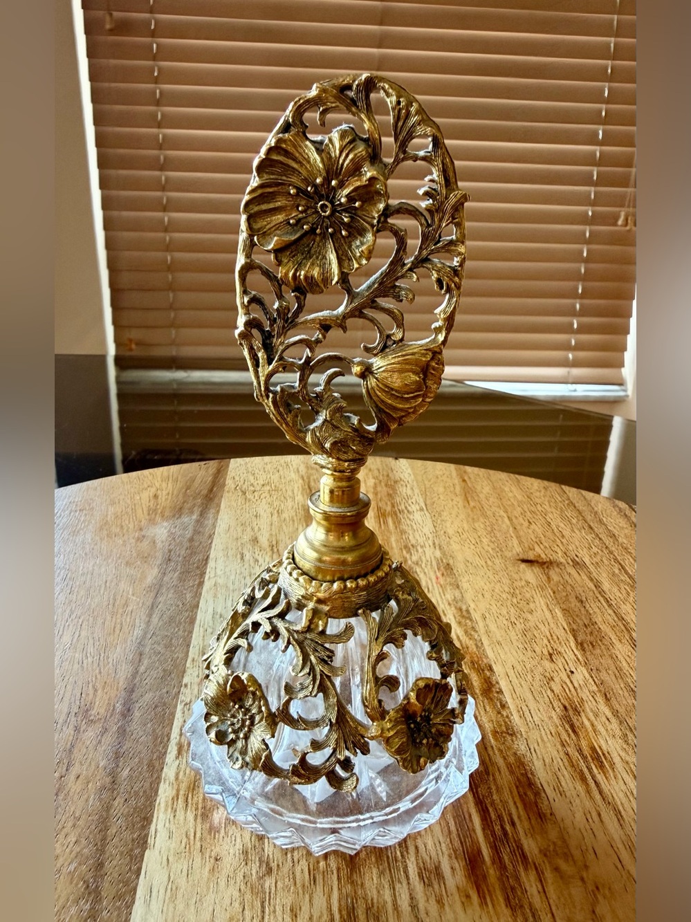 Vintage Matson Gilt Gold Ormolu Rose Perfume Bottle with Glass Dauber